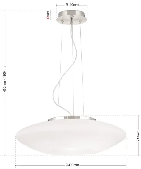 Orion HL 6-1559/2 - Csillár zsinóron BLANC 2xE27/60W/230V átm. 49 cm matt króm