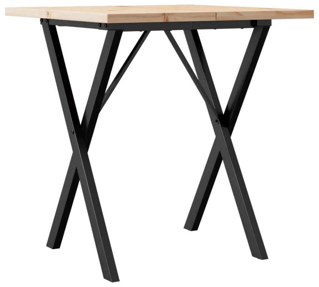 Tömör fenyőfa és acél étkezőasztal X-vázzal 70x70x75,5 cm