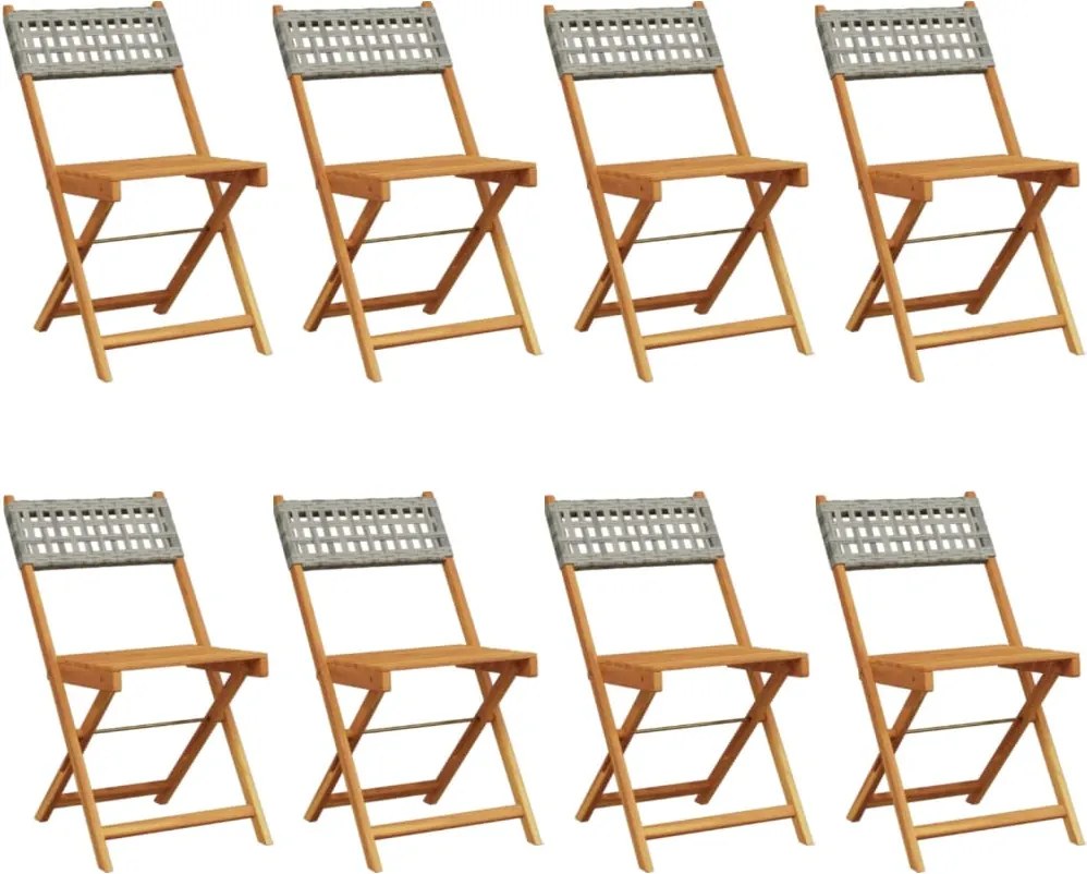 vidaXL 8 db szürke polyrattan és tömör fa összecsukható kerti szék