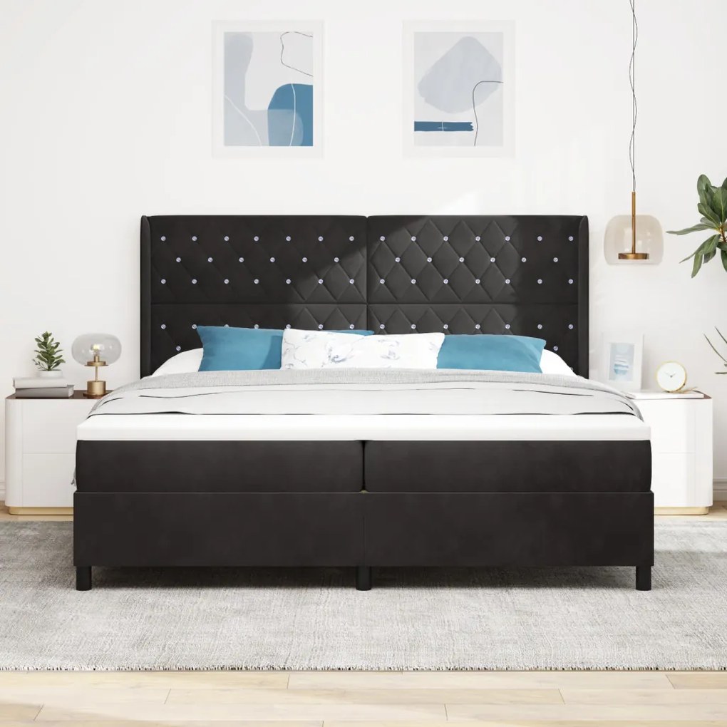 Boxspring Ágy Matracra Fekete 200x200 cm Bársonyos