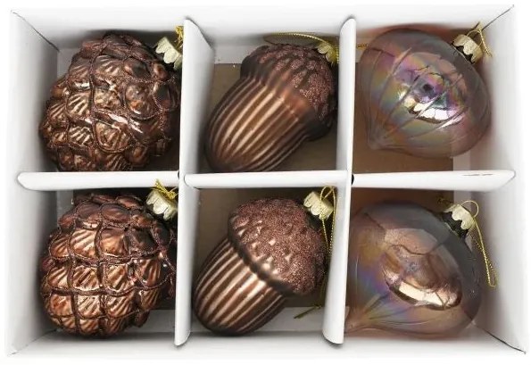 Karácsonyi üveg gömb dísz Toboz hagyma makk 8 cm 6 db