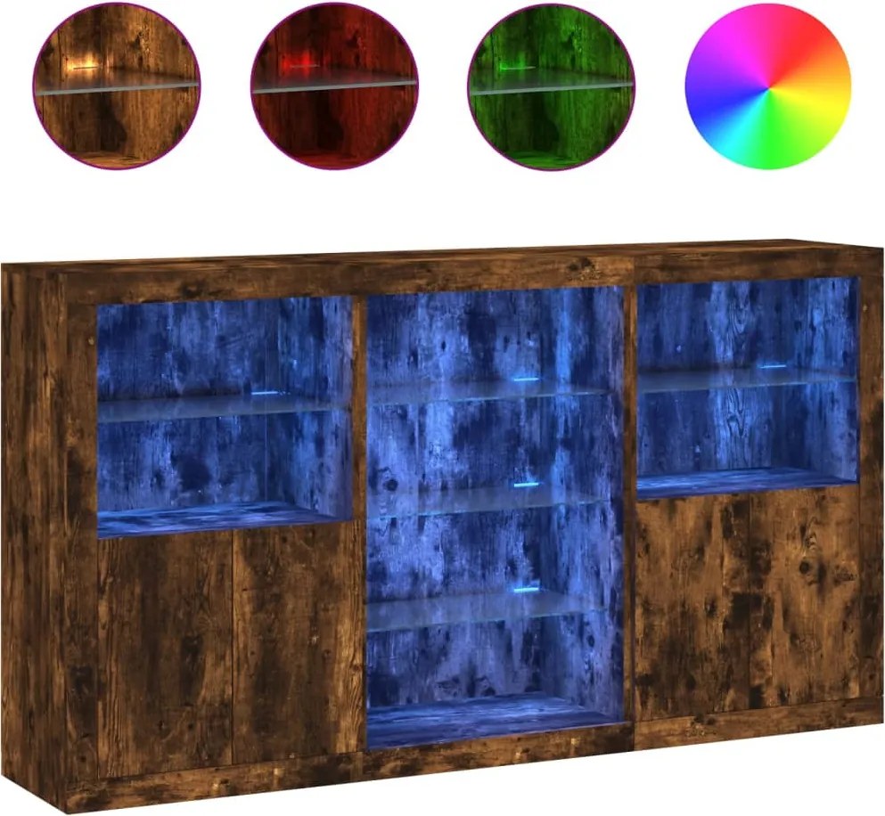 vidaXL füstös tölgy színű tálalószekrény LED-ekkel 181,5 x 37 x 100 cm