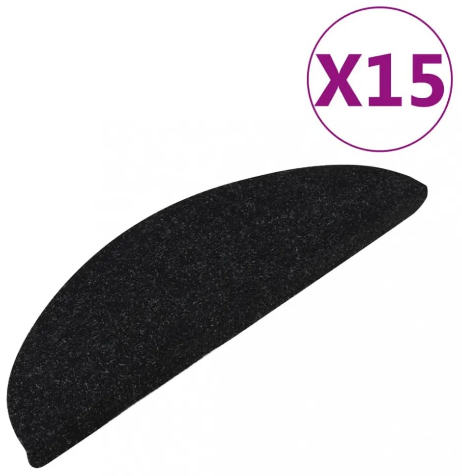 15 db fekete öntapadó lépcsőszőnyeg 65x22,5x3,5 cm