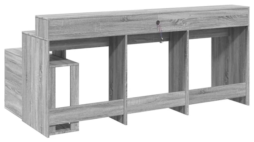 szürke sonoma színű szerelt fa LED-es íróasztal 200x104x91 cm