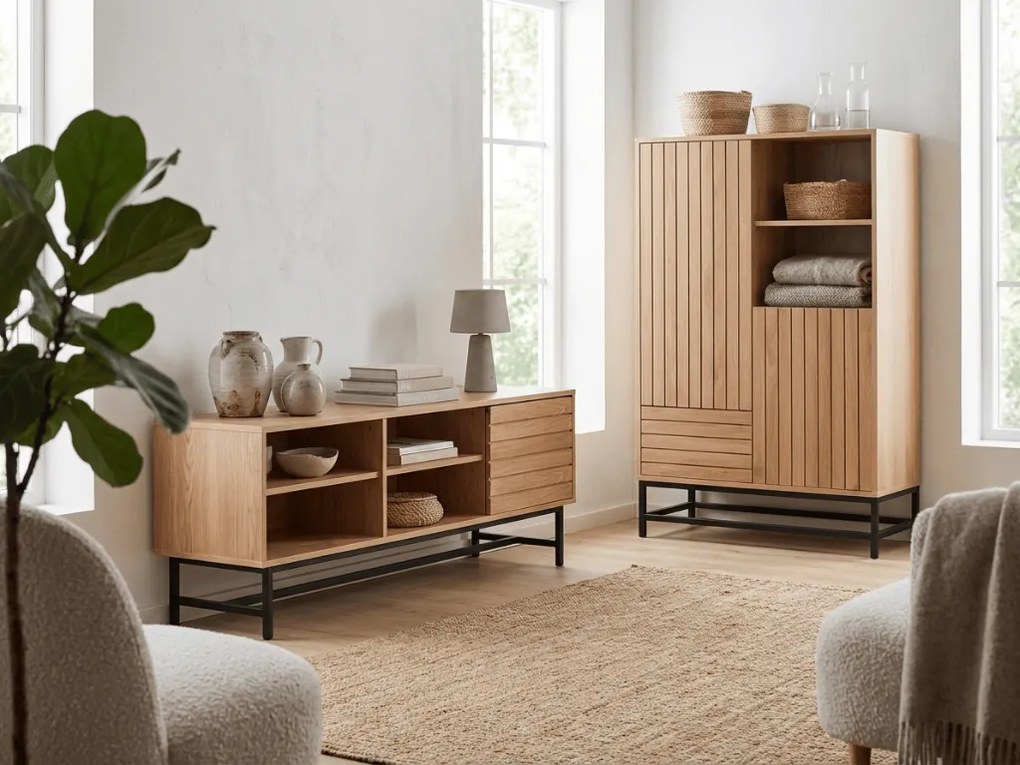 Magas komód VALMOR 120x75 cm, tölgy dekoráció