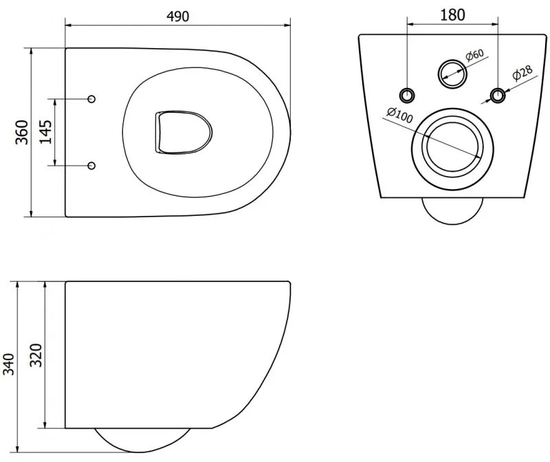 Mexen Lena, falra akasztható wc csésze 490x360x340 mm, Perem nélküli Tornado + duroplast wc ülőke, matt fekete, 30220185T