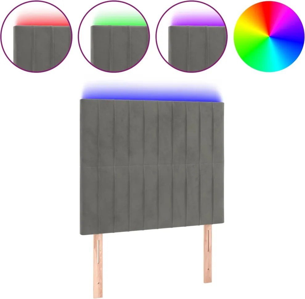 vidaXL világosszürke bársony LED-es fejtámla 100x5x118/128 cm