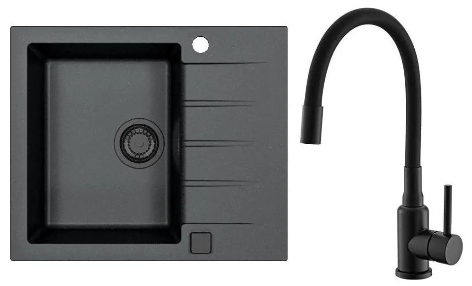 ALVEUS SETA23230 - Konyhai mosogató CADIT+MINTAS mosogató csaptelep 34cm gránit/fekete