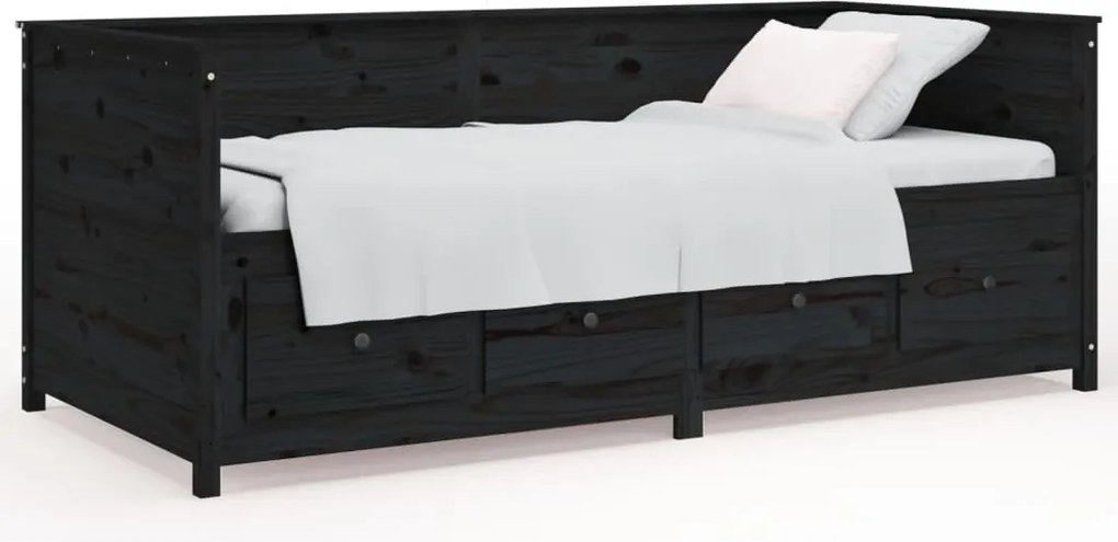 vidaXL fekete tömör fenyőfa kanapéágy 75 x 190 cm
