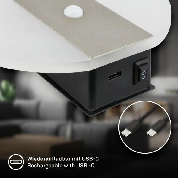 Briloner 3889012 - TARO újratölthető LED fali lámpa érzékelővel 2,5W/5V 1800 mAh matt