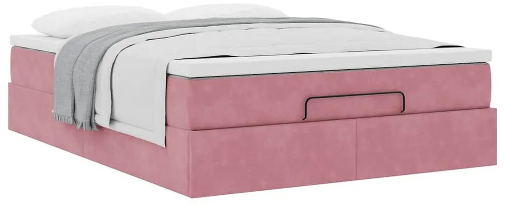 Ottomán ágykeret matraccal rózsaszín 140x190cm bársony
