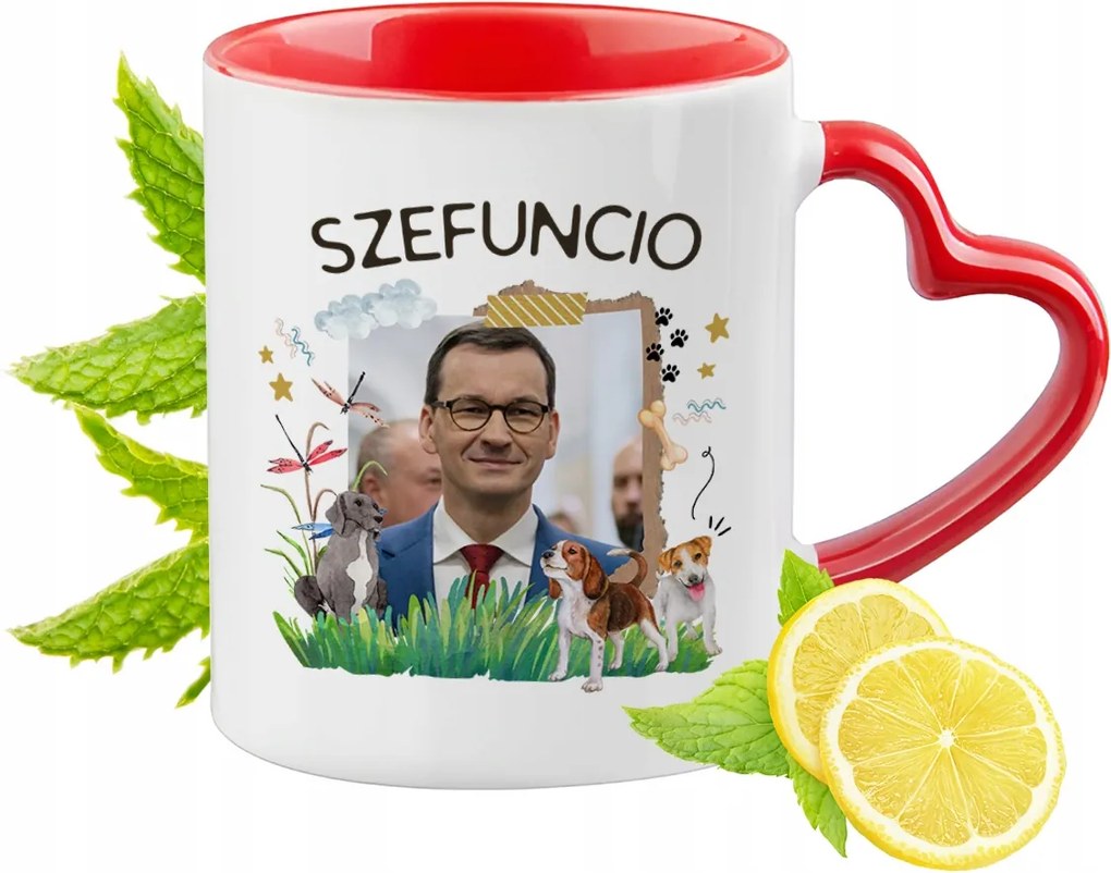 Mateusz Morawiecki Piros bögre szív alakú füllel Ajándék