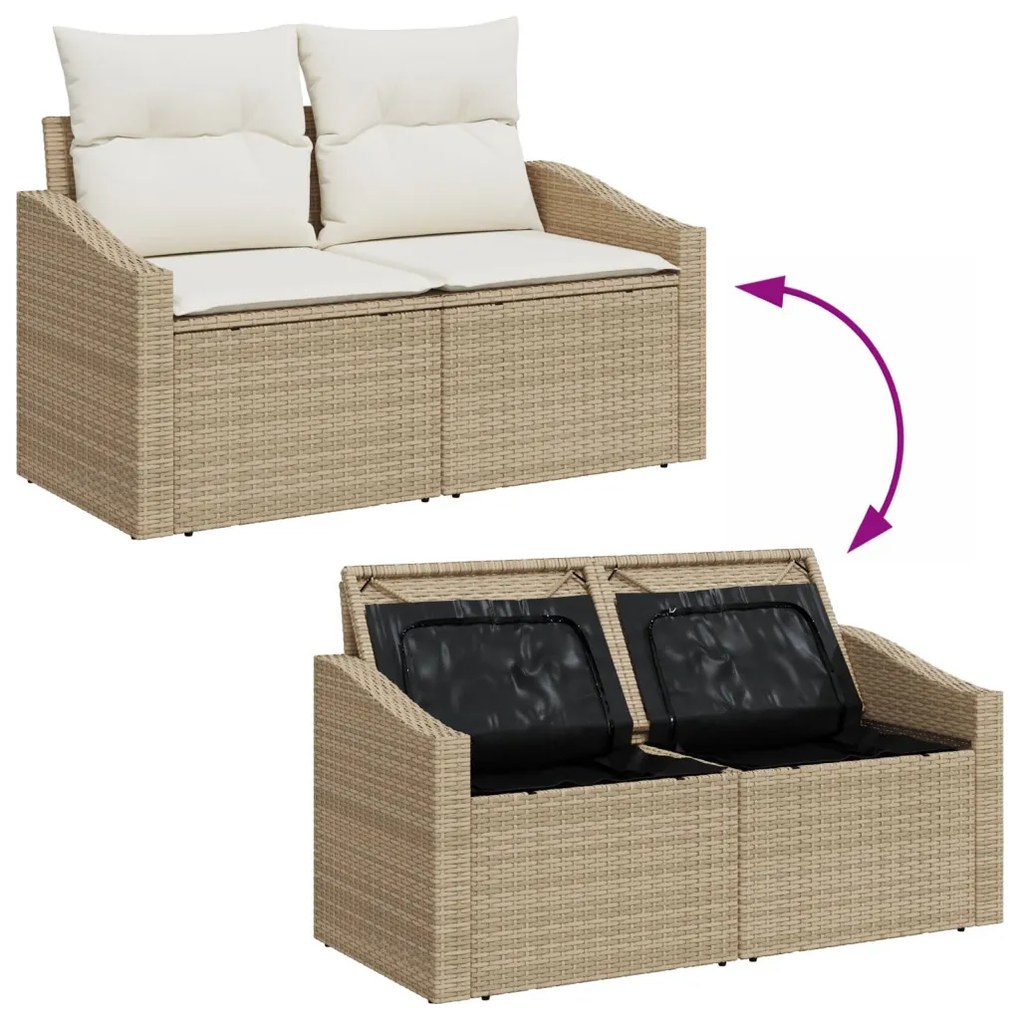 Kert Kanapé Szett 10 darabos Krém Rattan Kert Étkező Szett