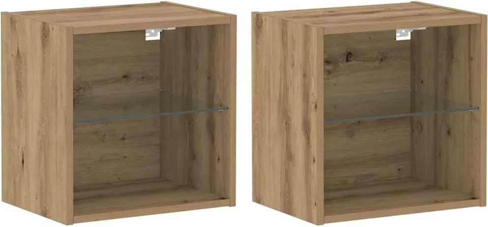 vidaXL Függő polc LED világítással 2 pcs Barna 40 x 28,5 x 40 cm
