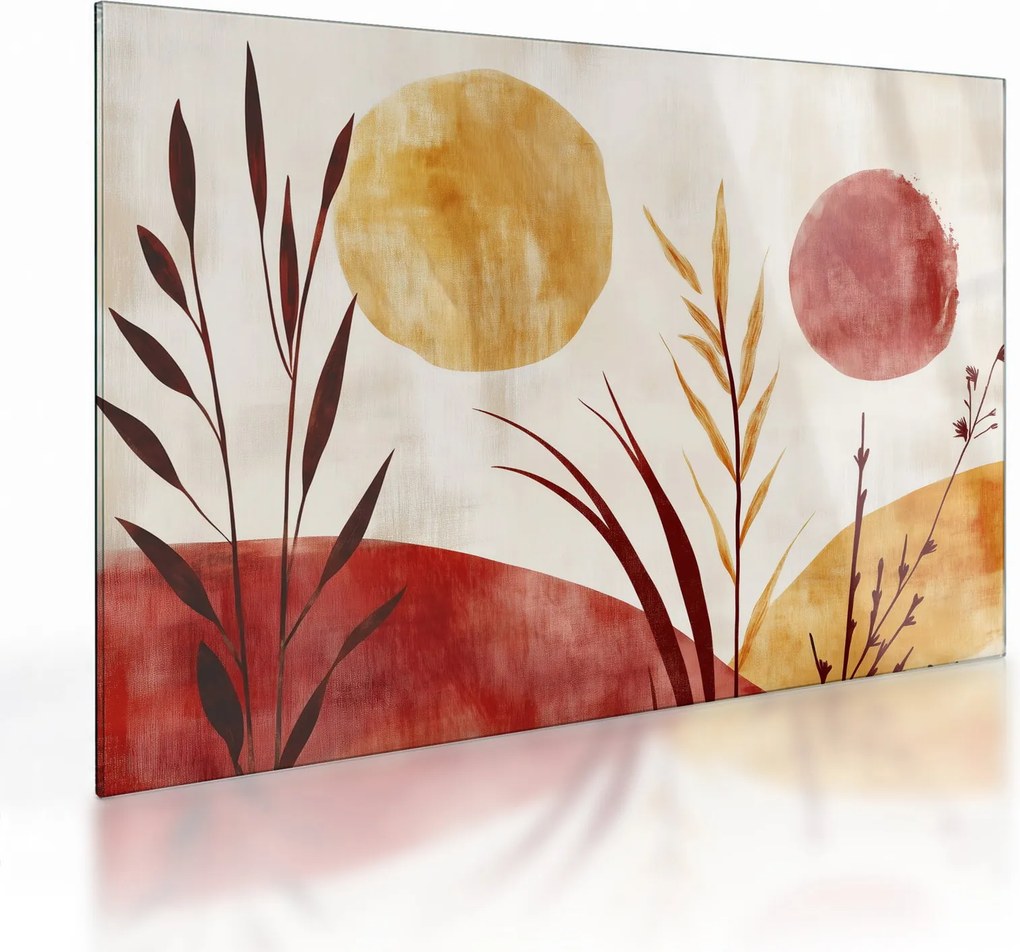 Üveg kép - Növények és körök (70x50 cm)
