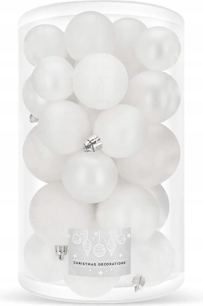 Karácsonyfadísz 5 6,5 cm Törhetetlen Karácsonyfadísz 30db Fehér