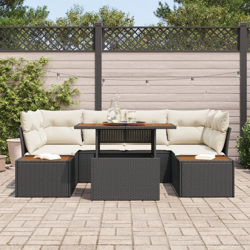Kert étkező szett 9 pcs Fekete és bézs 100 x 55 x 73 cm