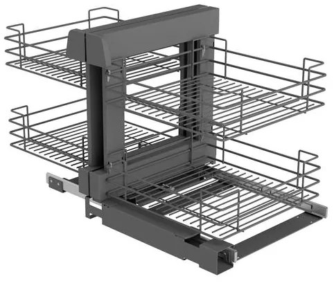 Konyhai fémrács, sarokszekrénybe, teljes kihúzás, csillapított záródás, antracit, univerzális, 1200mm, 600mm ajtó szélesség, Sige Green Line 340
