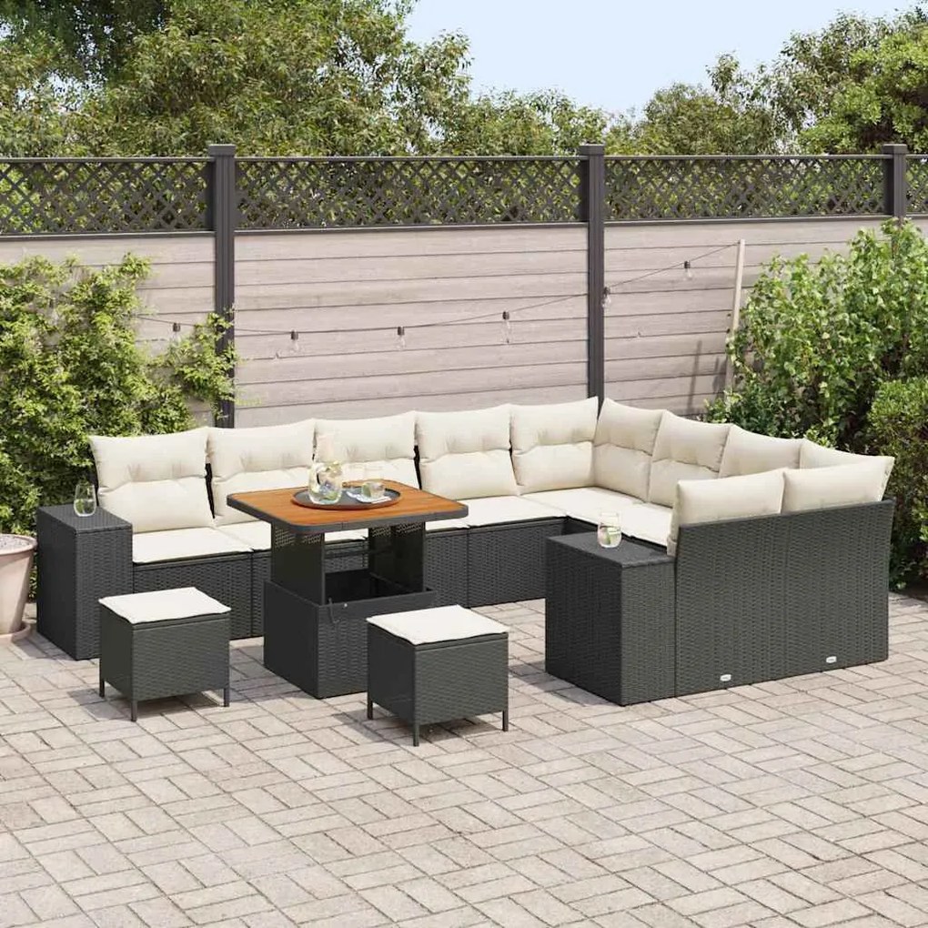 Kerti Kanapé Szett 12 pcs Fekete és Krém 80 x 80 x 71 cm