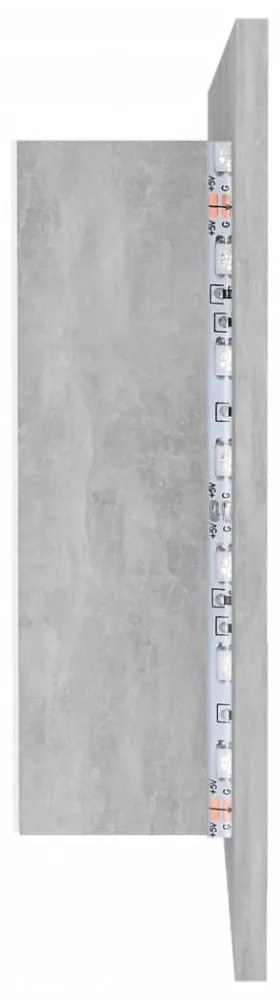 betonszürke akril LED-es tükrös fürdőszobaszekrény 90x12x45 cm