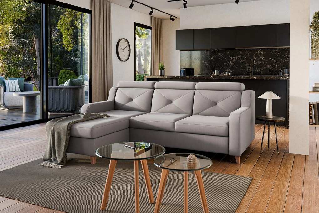 Laksaro balos ágyazható sarokkanapé - sötétbézs Jasmine 25 bársony