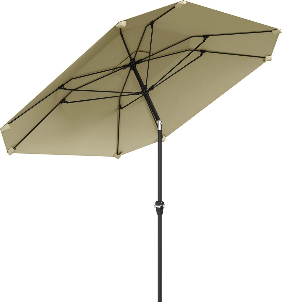 Outsunny Napernyő Ø233 cm, Dönthető Napernyő, Oktogon Erkély Napernyő, Tengerparti Napernyő, Szélálló Stabil Piac Napernyő, Forgó Napernyő Napvédelem