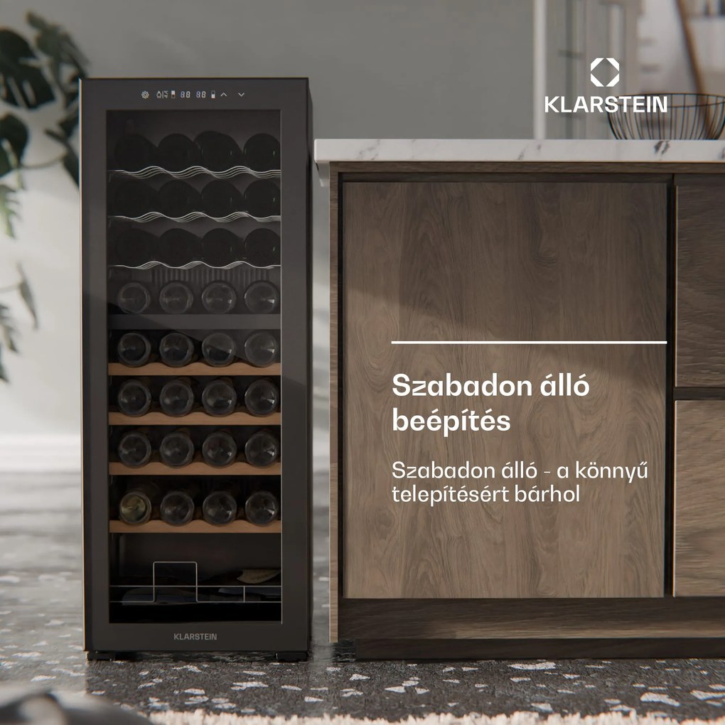 Klarstein Bovella 36 Duo+ borhűtő, 2 az 1-ben, 36 palack, 2 zóna, 7 polc, Érintéses vezérlés