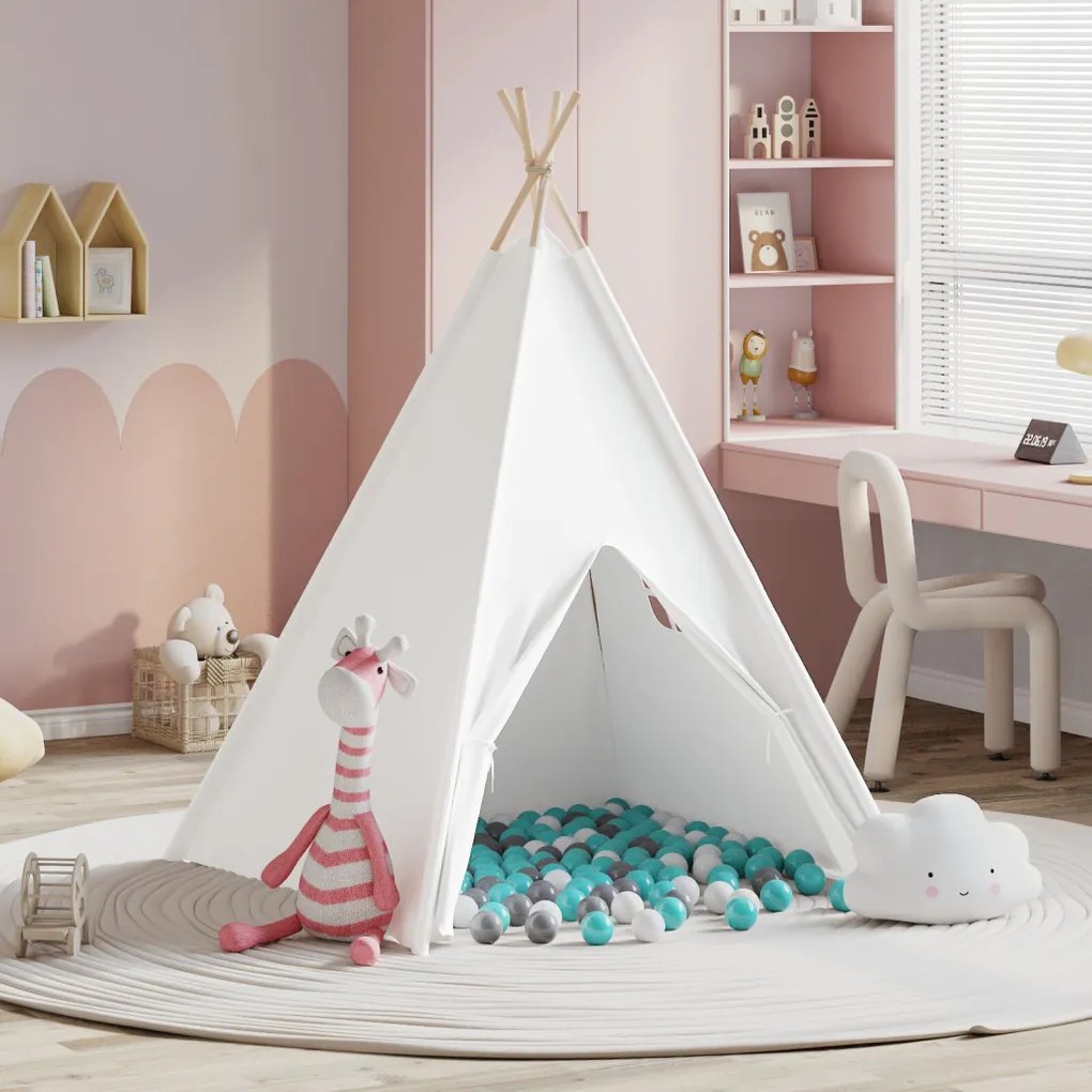 Gyerek Teepee sátor táskával őszibarack & puha labdák bőrszínű fehér