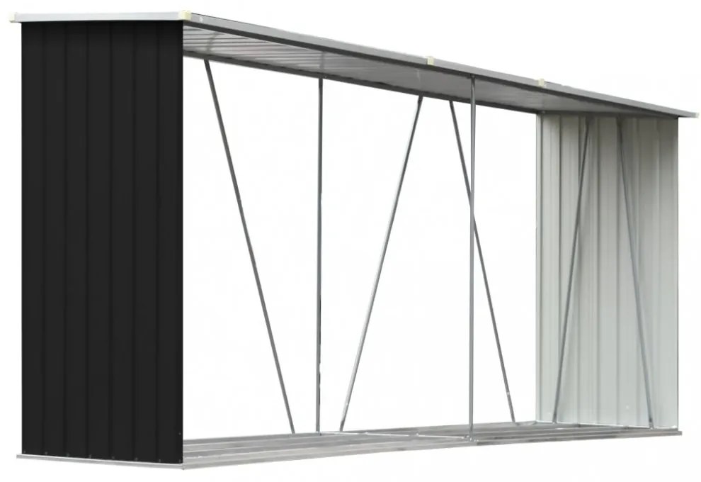 antracit horganyzott acél kerti tűzifatároló 330 x 84 x 152 cm