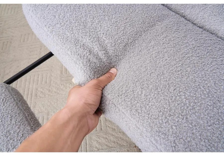 Hintaszék fa lábakkal, plüss szövettel, 4 fokozatban állítható háttámlával,  Szürke színben