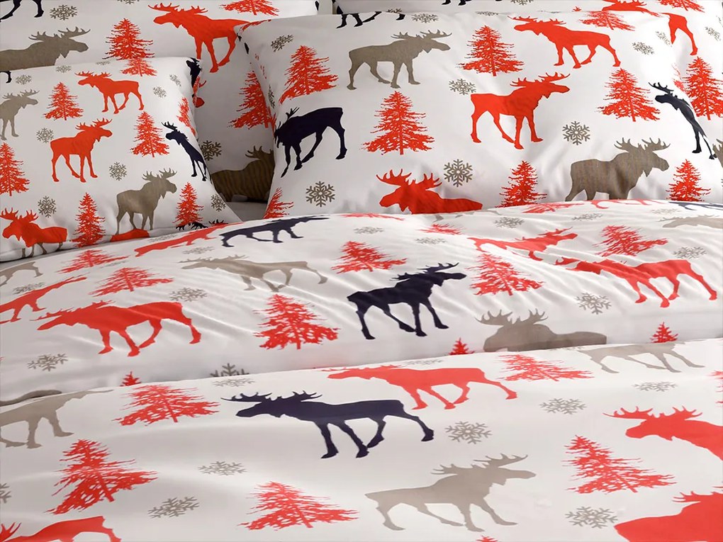 CHRISTMAS MOOSE fehér pamut ágyneműhuzat Ágyneműhuzat mérete: 2 db 70 x 90 cm | 200 x 220 cm