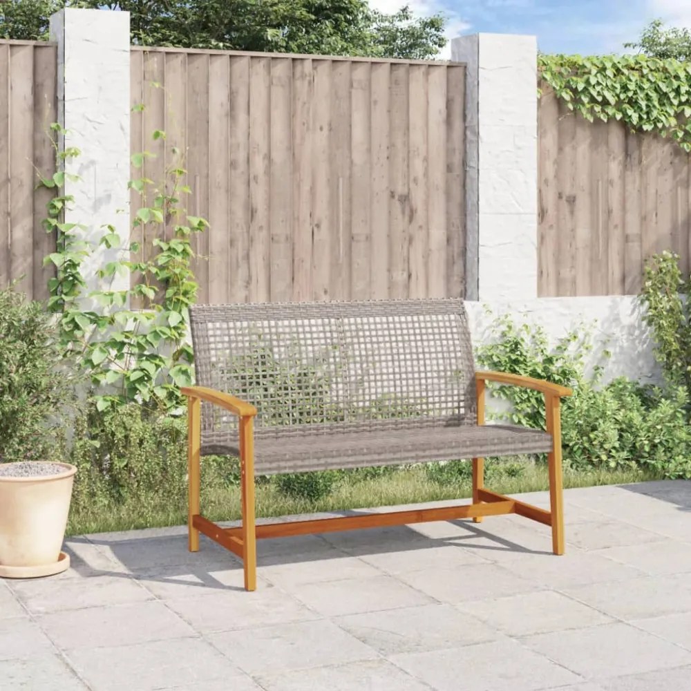 szürke polyrattan és akácfa kerti pad 112 cm