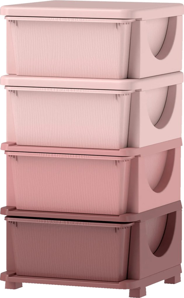 HOMCOM Gyerek Fiókos Szekrény Tárolóval - Játék Szervező, Játék Láda, Négy Szinten, Gyermekek Szobájába 3-6 Éveseknek, Rózsaszín, 37 x 37 x 76 cm | Ao