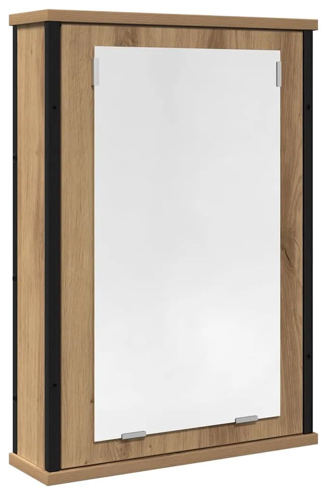 kézműves tölgy szerelt fa tükrös fürdőszobaszekrény 42x12x60 cm
