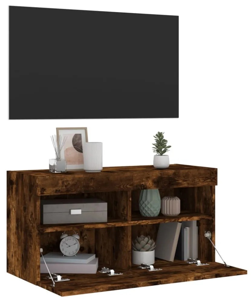 füstös tölgy színű fali TV-szekrény LED-ekkel 80x30x40 cm