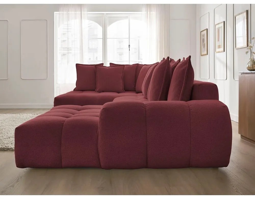 Borvörös zsenília kinyitható-tárolóhelyes sarokkanapé (bal oldali-U alakú) Everest – Bobochic Paris