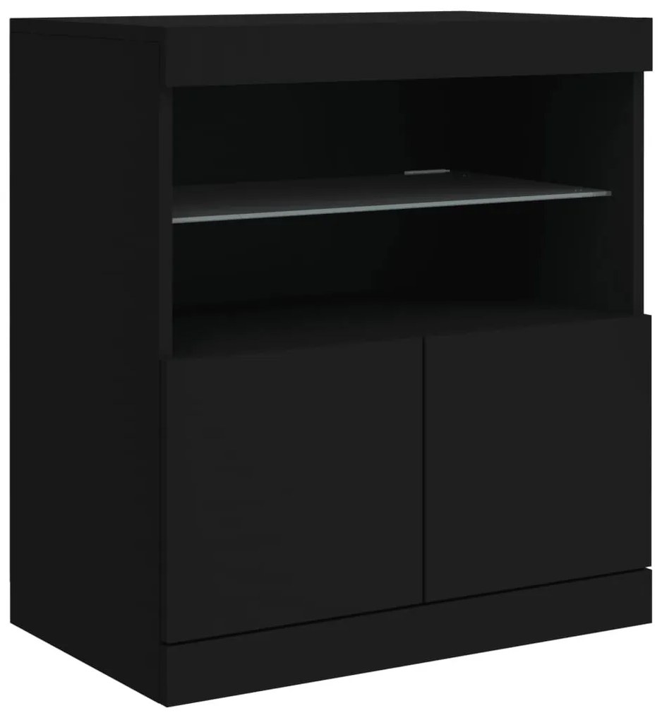 fekete tálalószekrény LED-világítással 60 x 37 x 67 cm
