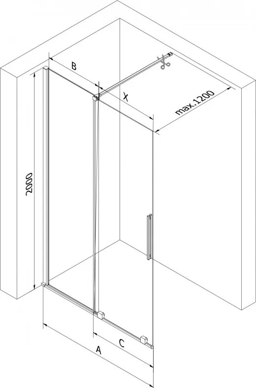 Mexen Velar, nyílásba tolóajtó Walk-In 140 cm, 8 mm átlátszó üveg, fekete matt, 871-140-000-03-70