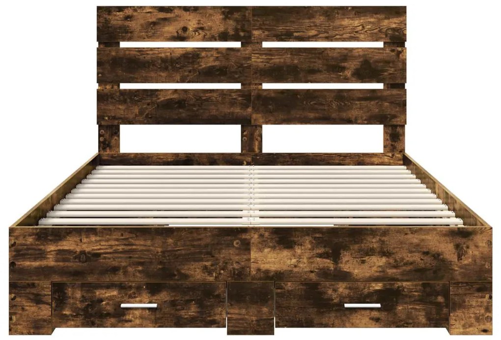 vidaXL Ágykeret fiókkal fejtámlával Füstölt tölgy 140 x 200 cm Faanyag