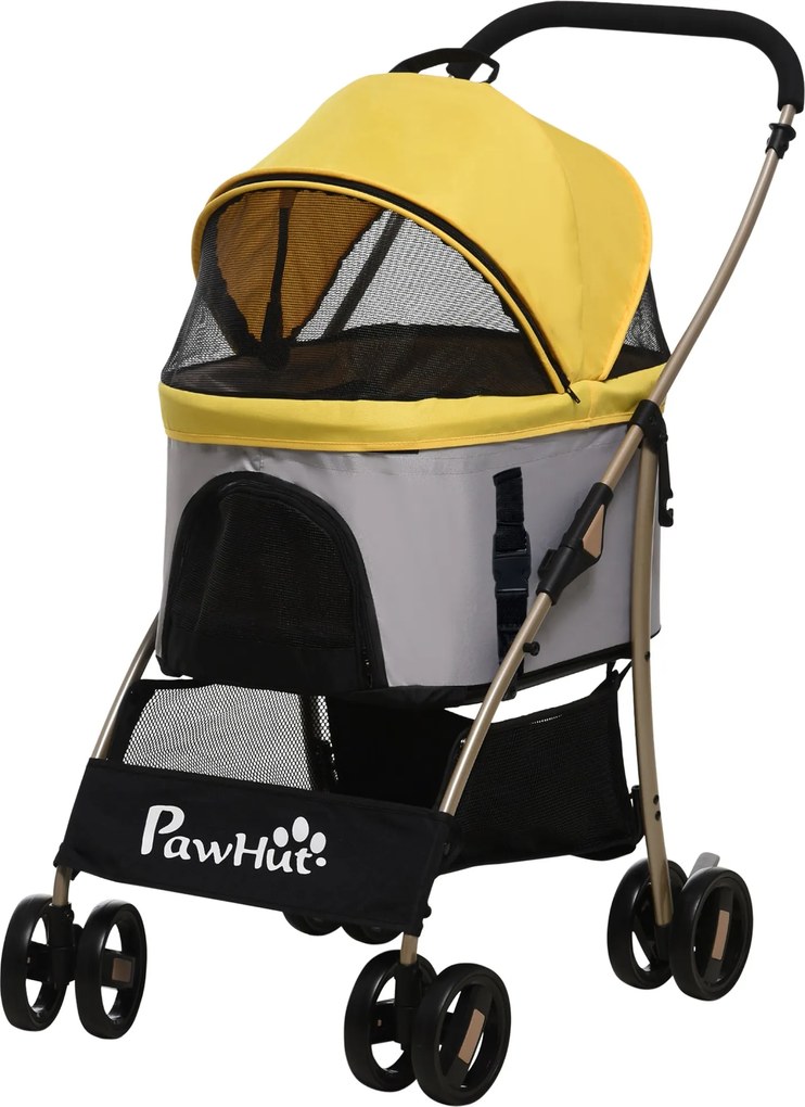 PawHut Kutyakocsi, 2 az 1-ben Kutya Trolley, Hordozótáska, Összecsukható Kutyakocsi Párnával, Macskakocsi Kistestű Kutyák és Macskák Számára, 4 Kereke