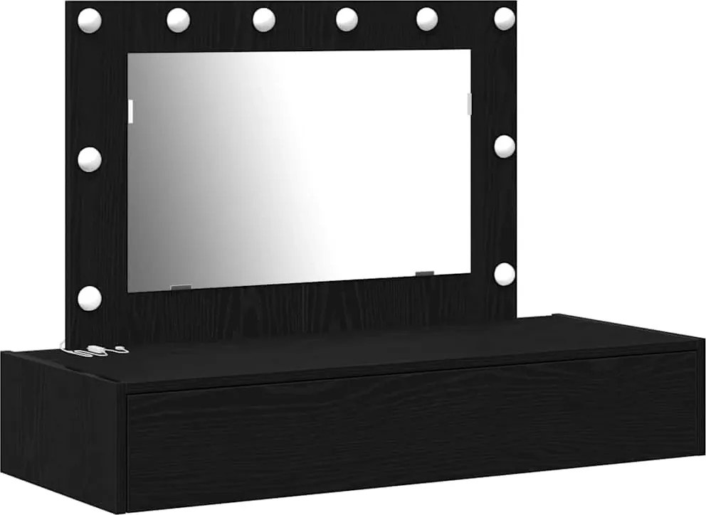 vidaXL Öltözködőasztal tükör lámpákkal Fekete 100 x 40 x 70 cm Faanyag