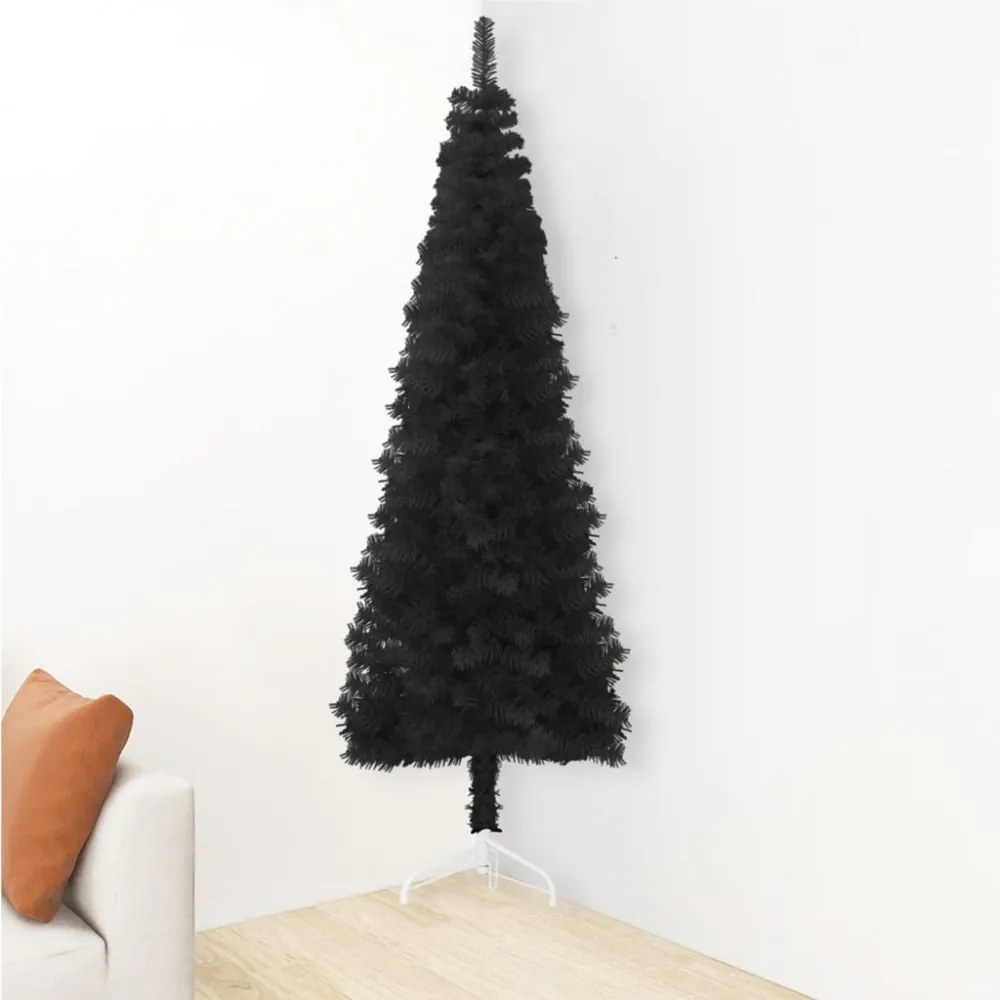 fekete vékony fél műkarácsonyfa állvánnyal 120 cm
