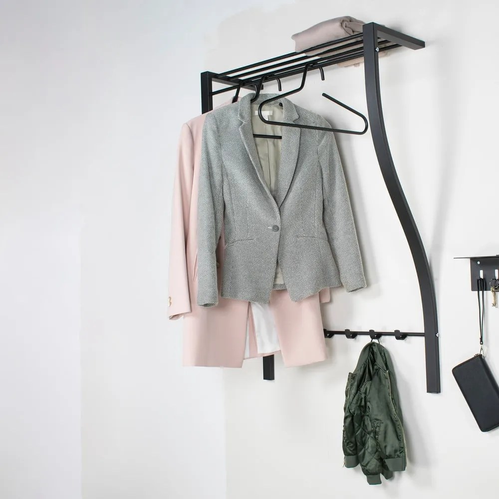 Fekete fém fali fogas polccal Carve – Spinder Design