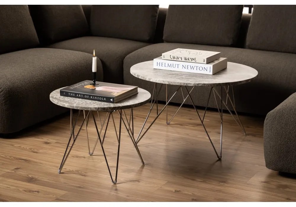 Szürke márvány kerek dohányzóasztal ø 80 cm Prunus – Actona