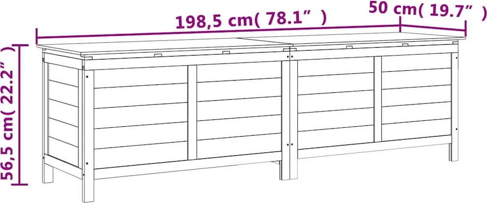 vidaXL barna tömör fenyőfa kerti tárolóláda 198,5 x 50 x 56,5 cm