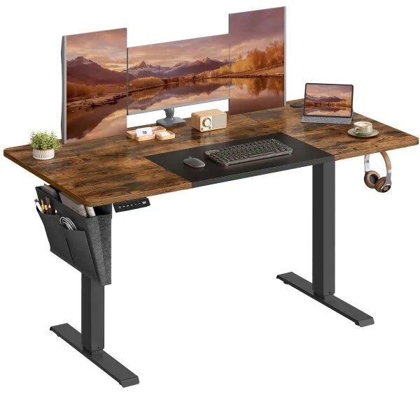 Állítható magasságú SOLEA-X íróasztal barna/fekete