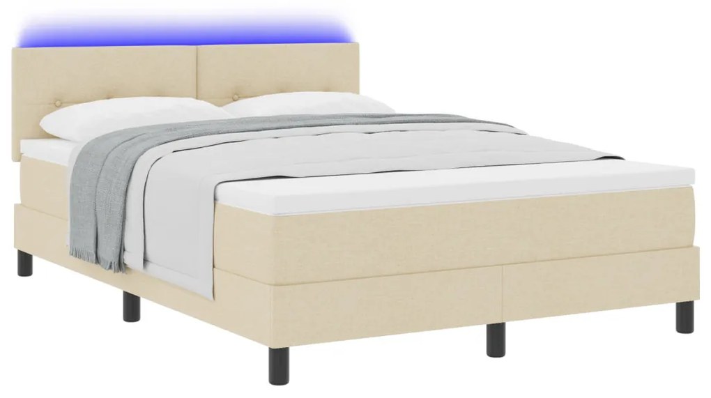 Boxspring Ágy Mattal és LED-del Krém 140x200 cm Szövet