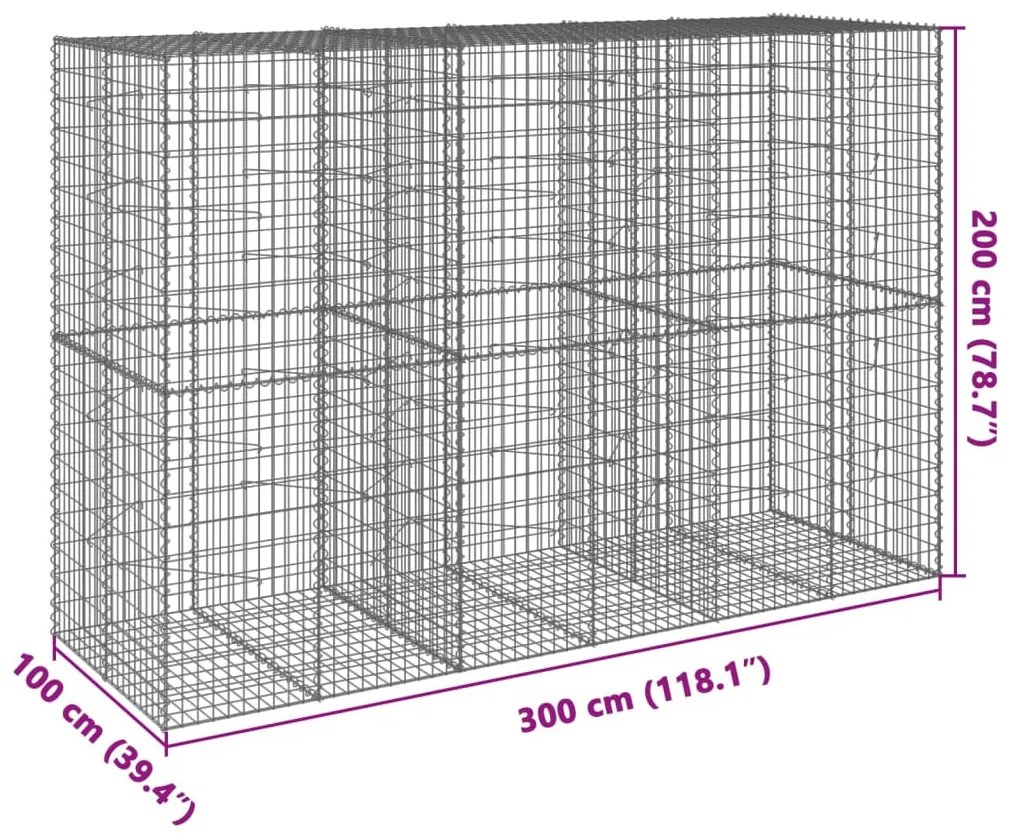 horganyzott vas gabion kosár fedéllel 300 x 100 x 200 cm