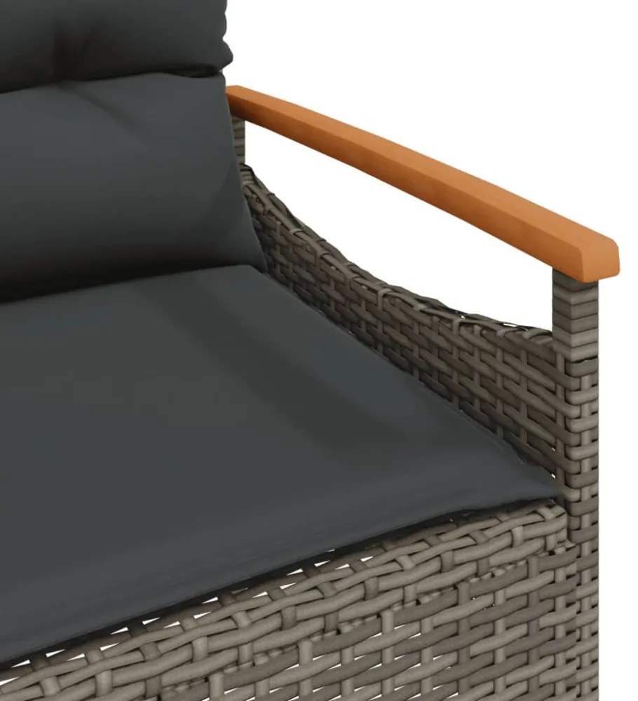 szürke polyrattan kerti pad párnával 116 x 62,5 x 74