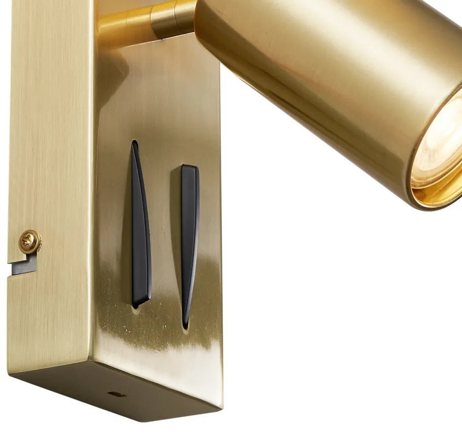 Modern, sárgaréz falikar 2-lámpás, állítható, USB-C porttal - Lesly